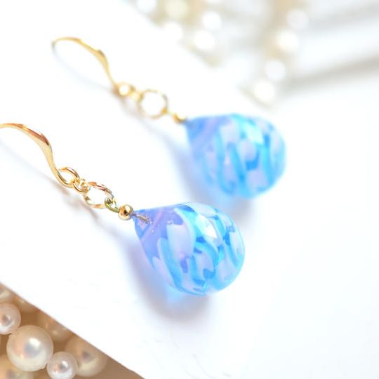 【一点物】ピンク×ライトブルー＊レース模様ピアス・イヤリング 12