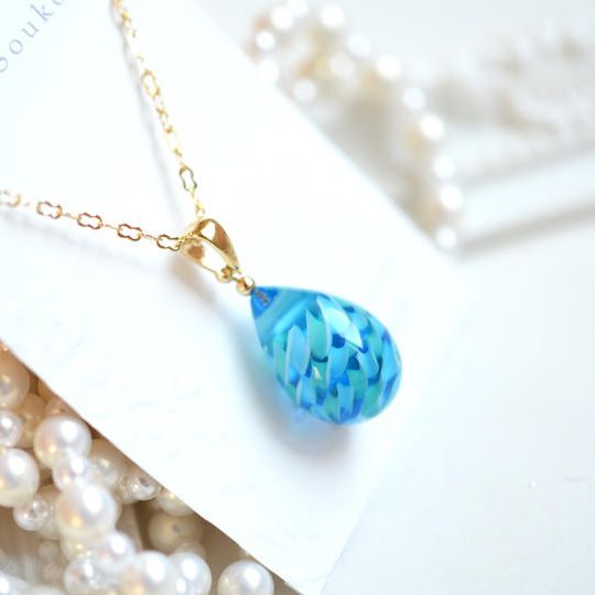 【一点物】ブルーグリーン＊レース模様ネックレス 19