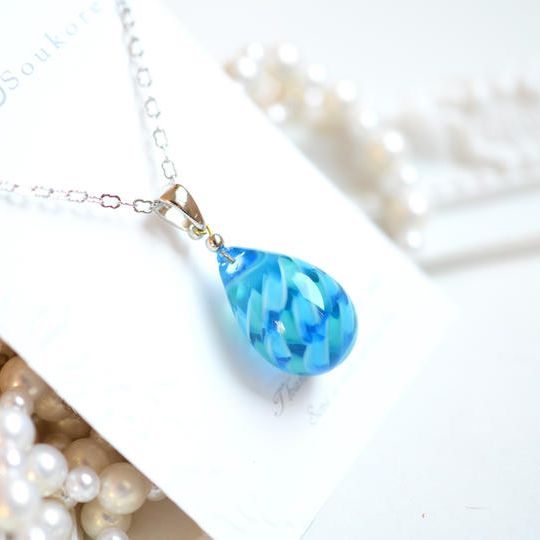 【一点物】ブルーグリーン＊レース模様ネックレス（シルバーカラー） 21