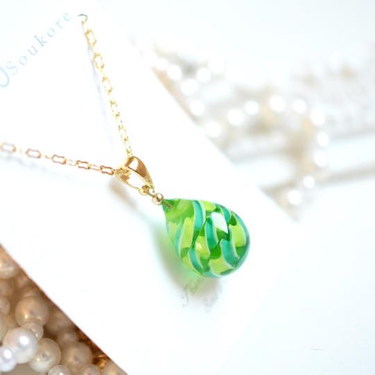 【一点物】イエローグリーン＊レース模様ネックレス 19