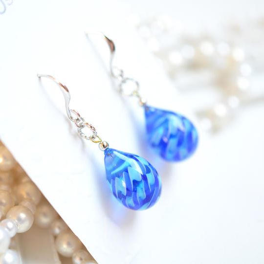 【一点物】マリン×ロイヤルブル＊レース模様ピアス・イヤリング 30