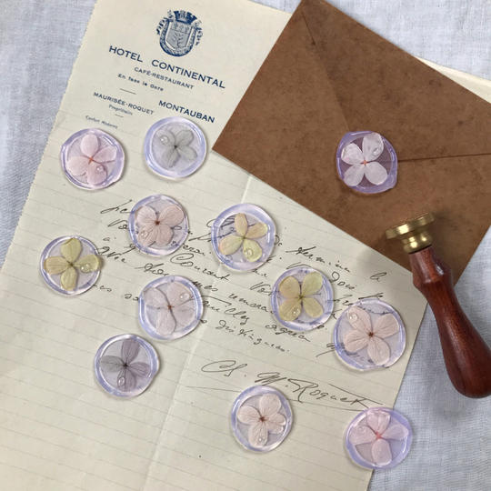 【Creema SPRINGS限定】紫陽花のシーリングスタンプ-雫付き（5ケ）