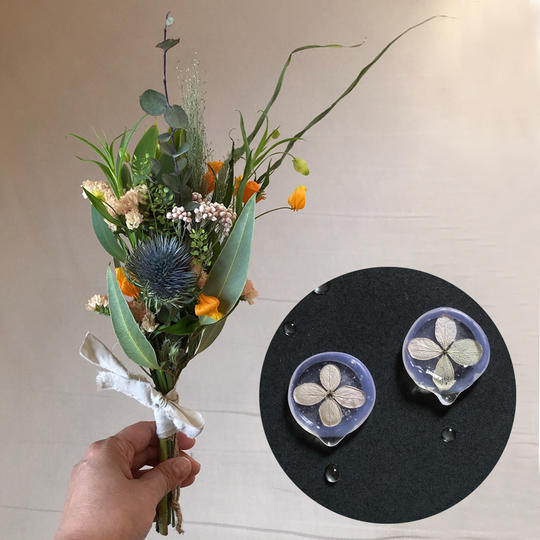 ”おまかせスワッグ（小）”と”紫陽花のシーリングスタンプピアス（イヤリング）”