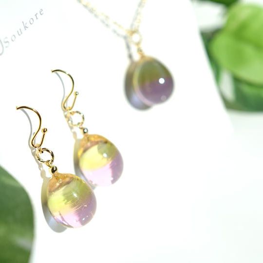 イエロー×ピンク＊ネックレス・ピアスorイヤリングセット