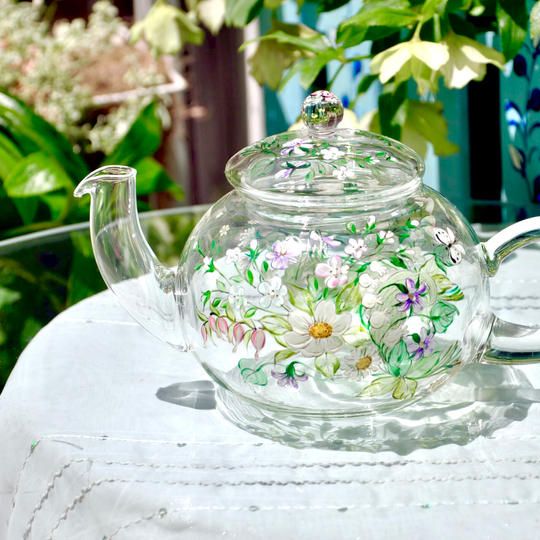 【看板作品を35％off！Creemaクラウドファンディング開催記念価格】耐熱ティーポット　Lサイズ“ホワイトブーケ”