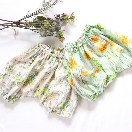 金子みすゞ生地使用　BABYかぼちゃパンツ　〜花と鳥〜