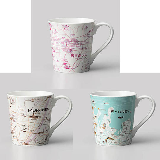 世界を旅するマグカップ　mapmug  3個セット　（エコトートマップ特典付き）