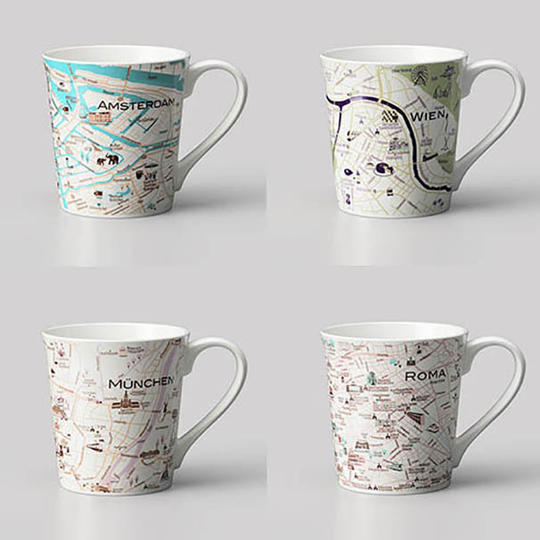 世界を旅するマグカップ　mapmug  4個セット　（エコトートマップ特典付き）