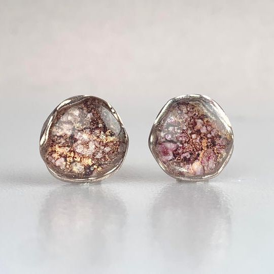 『セピアモード』アルコールインクアート　アゲートタイプ　ピアス・イヤリング