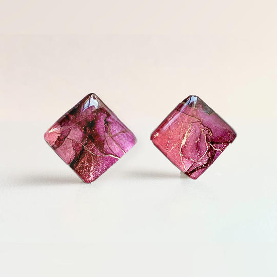 『シクラメン』アルコールインクアート　スクエアタイプ　ピアス・イヤリング