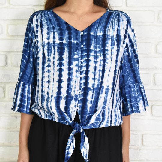 【新色追加】大人のタイダイ柄フリルトップス