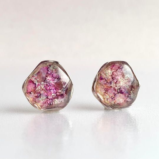 『花手水』　アルコールインクアート　アゲートタイプ　ピアス・イヤリング