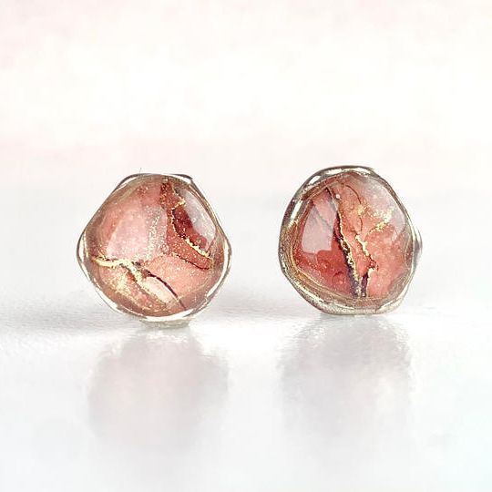 『テラコッタ』アルコールインクアート　アゲートタイプ　ピアス・イヤリング