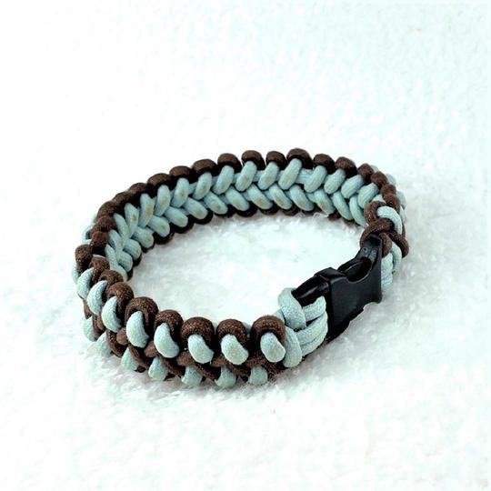 チョコブラウン＆水色の綿１００％ロープマクラメ編みの犬首輪