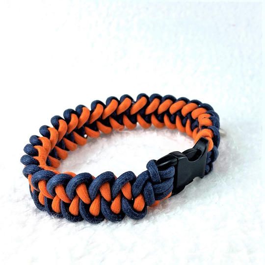 ネイビーとオレンジのマクラメ編み綿ロープ首輪