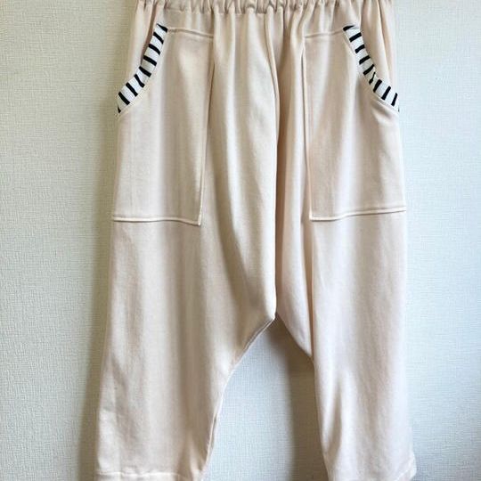  男女兼用❤️楽チンなはき心地！ボーダーポケットサルエルパンツ（ピンク）/男女フリーＭ～ＬまたはL〜L L/受注制作  
