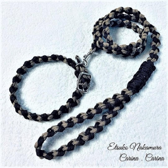 パラコードマクラメ編みNo.1中、小型犬用リード＆首輪セット