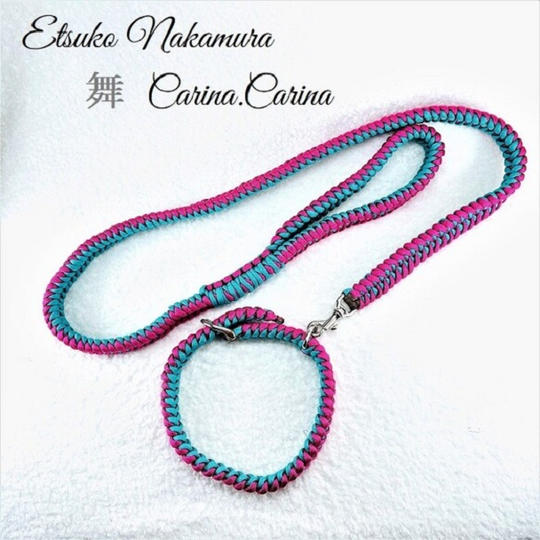 パラコードNo23マクラメ編み大、中型犬リード＆首輪セット