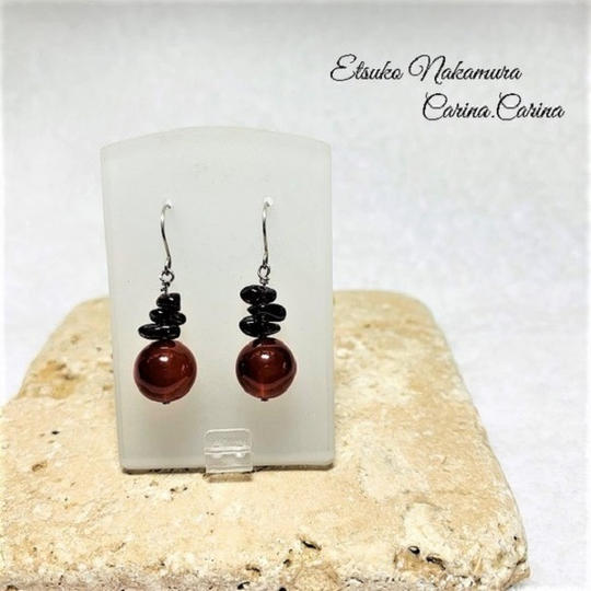 カーネリアン＆ガーネットさざれ石 3粒ピアス・イヤリング