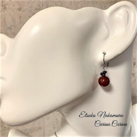 カーネリアン＆ガーネットさざれ石2粒ピアス・イヤリング