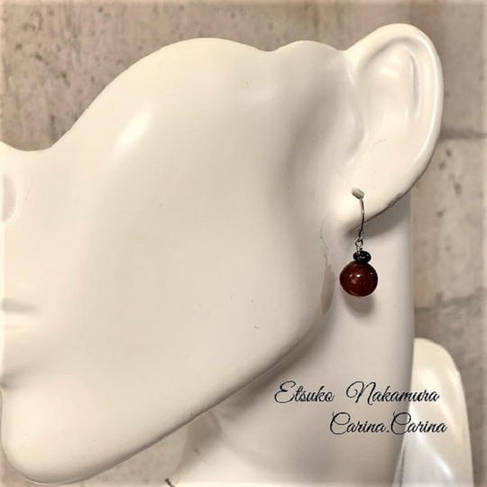 カーネリアン＆ガーネットさざれ石1粒ピアス・イヤリング