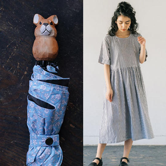 コットンストライプワンピースとUVカット99.9%以上！木彫りうさぎの折りたたみ傘＊通常よりも2650円お得！