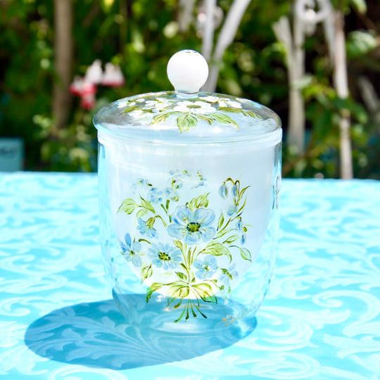 【Creemaで初登場！】便利なフタ付き耐熱二重ガラス“Little bouquet”おしゃれな白とのツートンカラー。