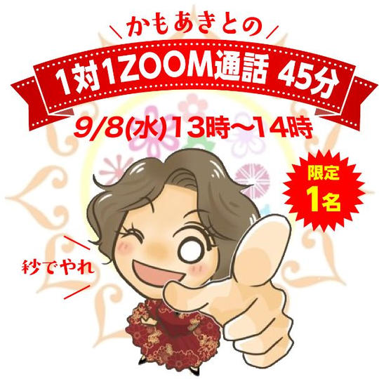 かもあきとの１対１ZOOM通話 45分〈日時：9/8(水)13時~〉