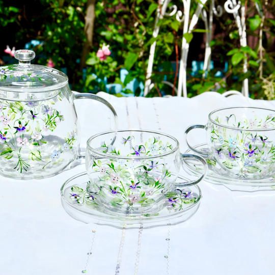 ☆彡「ご好評につき追加！」☆彡【Creemaが初出品】耐熱ポット・耐熱ティーカップ＆ソーサーセット（ミニブーケ）