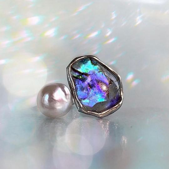 天然貝×バロックパールの華奢リング