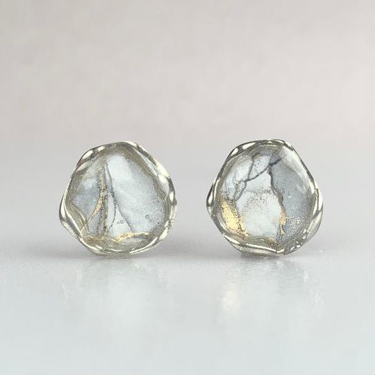 『アルティメットグレー』アルコールインクアート　アゲートタイプ　ピアス・イヤリング