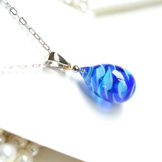【一点物】リン×ロイヤルブルー＊レース模様ネックレス 34