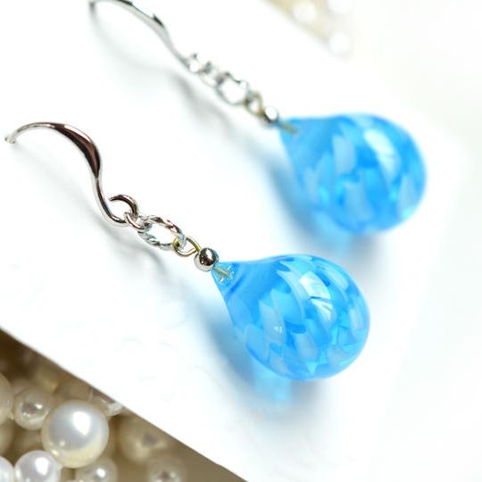 【一点物】コバルト×スカイブルー＊レース模様ピアス・イヤリング 35