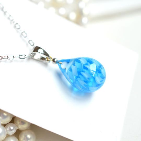 【一点物】コバルト×スカイブルー＊レース模様ネックレス 36