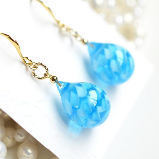 【一点物】コバルト×スカイブルー＊レース模様ピアス・イヤリング 37