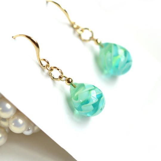 【一点物】ミントグリーン＊レース模様ピアス・イヤリング（こつぶ） 39