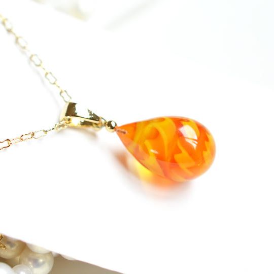 【一点物】オレンジ＊レース模様ネックレス 45