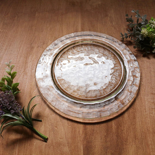 【単品】リサイクルガラスの丸型プレート ライム(大)