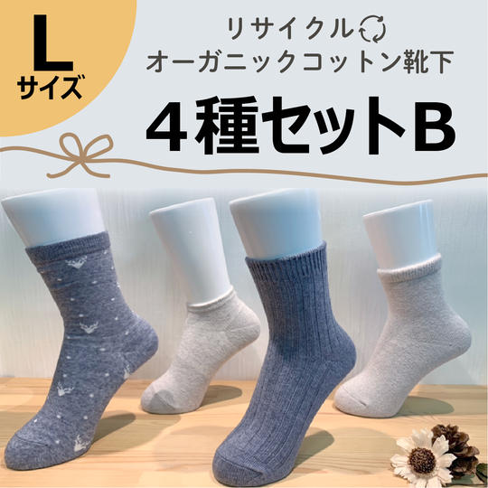【Lサイズ(25-27㎝)】リサイクルオーガニックコットン靴下4種セットB