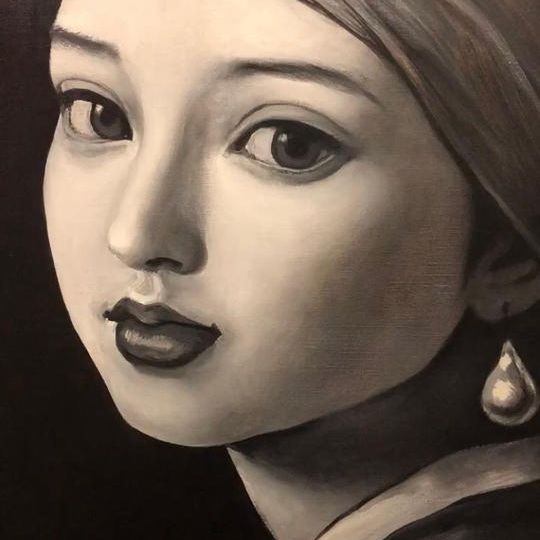 油彩肖像画F6サイズモノクロ（410mm✕318mm　額無し）