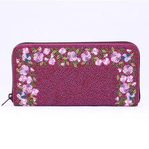 ビーズ刺繍長財布（パープル柄・ワイン）