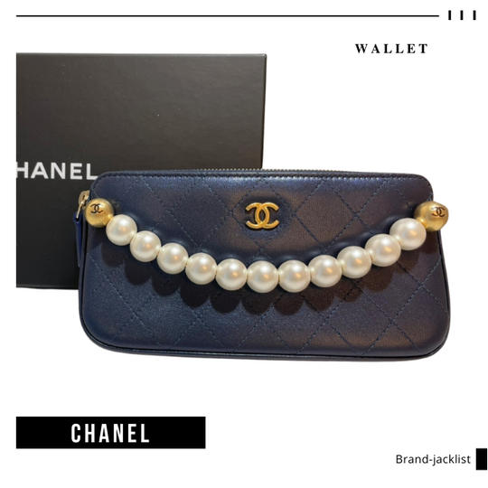 【Used 未使用】シャネル CHANEL チェーンウォレット マトラッセ ゴートスキン パール 日本未入荷 紺色