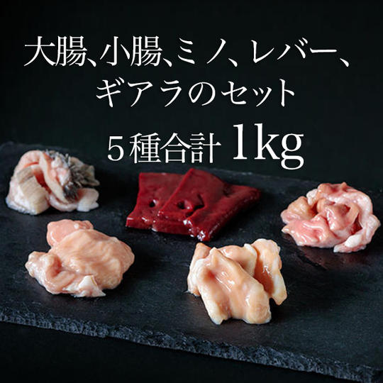 【限定6パック】大腸、小腸、ミノ、レバー、ギアラのセット/約115g/約270g/約230g/約230g/約155g