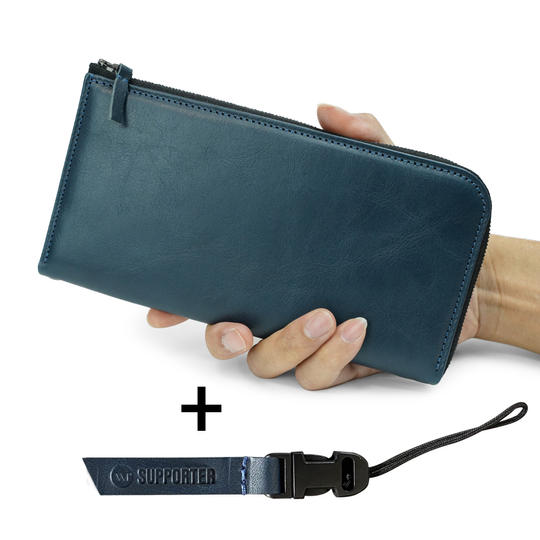 【限定15名様 20%OFF】薄型&軽量 本革長財布 ネイビー+ストラップ