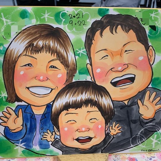 色紙サイズの似顔絵3名分