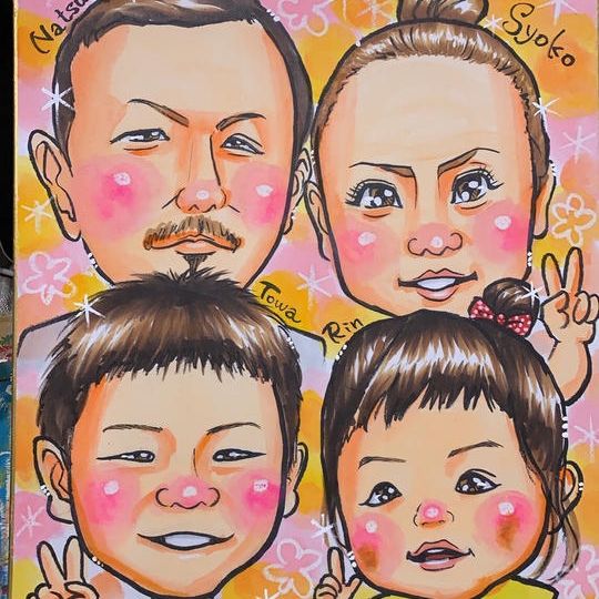 色紙サイズの似顔絵4名分