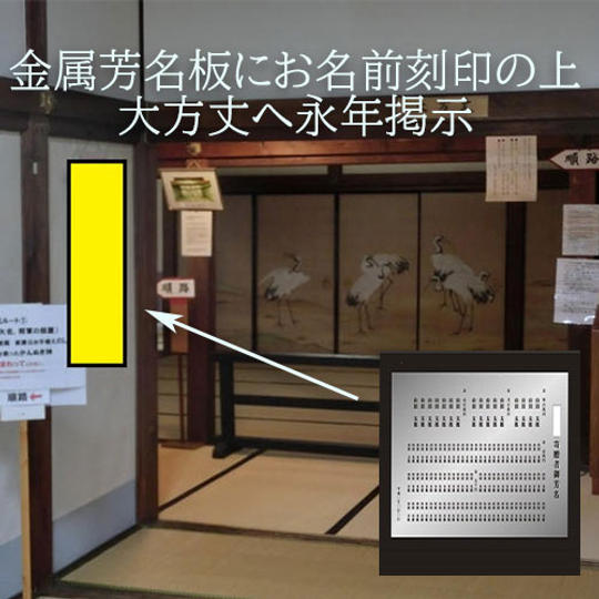 浄財受付者として金属芳名板にお名前刻印の上大方丈へ永年掲示