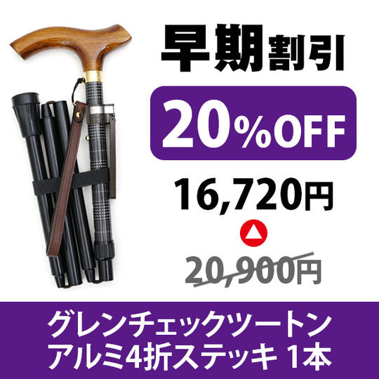 【限定20本 早期割引20%OFF】グレンチェックツートンアルミ4折ステッキ