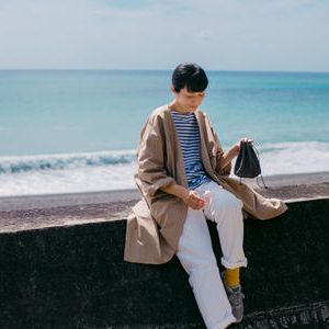 リバリーコート　ノーカラー　ベージュ　size2