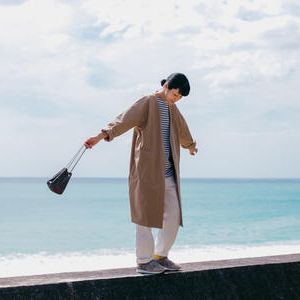 リバリーコート　ノーカラー　ベージュ　size4